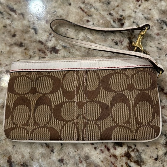 Coach Brown on Brown Logo Wristlet with Suede Flowers - Picture 4 of 5